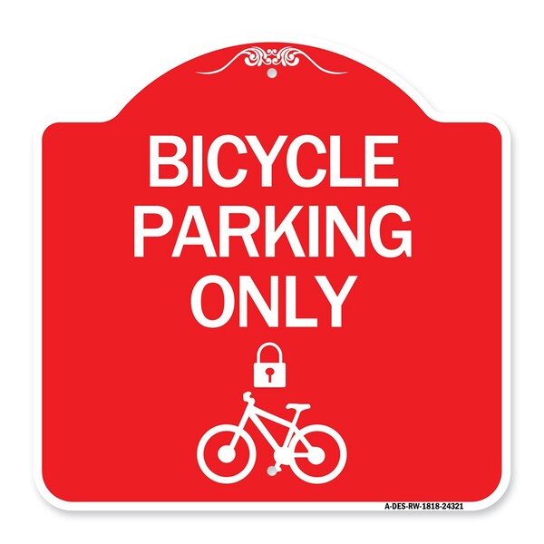 Signmission Bicycle Parking W/ Cycle and Lock, Red & White Aluminum Architectural Sign, 18" x 18", RW-1818-24321 A-DES-RW-1818-24321 - main